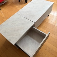 収納付きローテーブル 天板昇降式 油圧昇降 引き出し付き 配達設置対応の画像