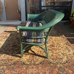 ラタンソファ　ヨーロピアンテイスト　グリーンの画像