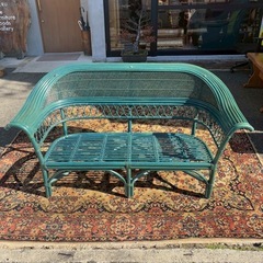 ラタンソファ　ヨーロピアンテイスト　グリーンの画像