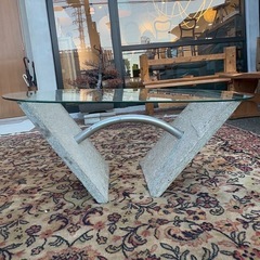 ローテーブル　石製足　デザイナーテーブルの画像