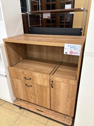 【リユースマン倉敷】キッチンカウンター 木目ナチュラル カントリー風 食器棚 レンジボード