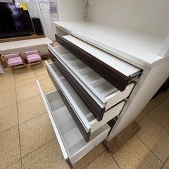 【リユースマン倉敷】松田家具 キッチンボード ホワイト×ブラウン 食器棚の画像