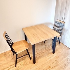 北欧風 2人掛け 天然木 ダイニングテーブル3点セットの画像