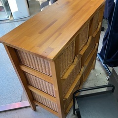 O2511-539 ラタン製カゴ引き出し付き 3段チェスト レトロ キズ有り 中古の画像