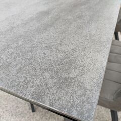 【熱・キズ・汚れに強い】 ダイニングセット グラナダ 食卓テーブルセット セラミック天板 天板幅150cm 天板高さ72cm イス4脚 アイアンフレーム：グレー/ブラックの画像