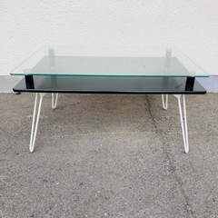 折りたたみガラステーブル　　70×48×35cm の画像