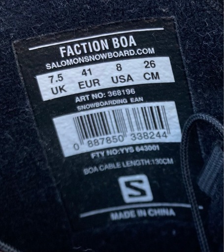 SALOMON スノーボードブーツ　ファクションボア　26cm リサイクルショップ宮崎屋　佐土原店　25.11.21