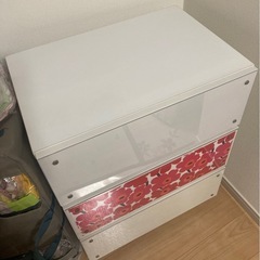 【あげます】3段引き出しチェスト着せ替え家具(マリメッコ生地おまけ)ニッセン組み立て家具 【中野区野方ホープ軒そば】 の画像