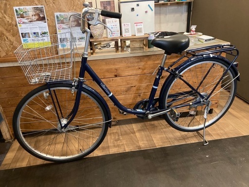 【後輪タイヤ・後輪チューブ新品！】 LEDオートライト　26インチ自転車　ネイビーブルー