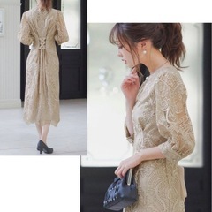 【1度のみ着用】パーティードレス 刺繍 Niana ベージュの画像