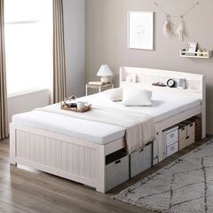 【セミダブルSD】すのこベッド, マットレス　コンセント 棚付き 天然木 高さ調整[RASIKU]の画像