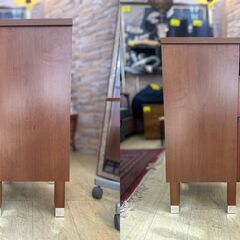 脚付き 3段チェスト サイドチェスト 木製 引出し ブラウン◆幅38.5cm×奥行37.5cm×高さ83.5cm◆買取帝国 朝霞店の画像