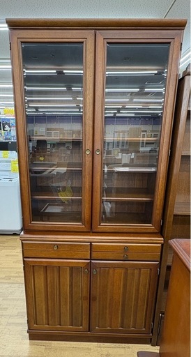 【ドリーム川西店限定】☆ジモティー見たよ割引☆ ミキモク 2枚扉食器棚 DBR  クリーニング済み 【212562000002257 】