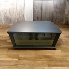 黒　ガラス扉付きテレビ台　幅約79.5cm高さ約41.2cm 奥行約38.5cmの画像