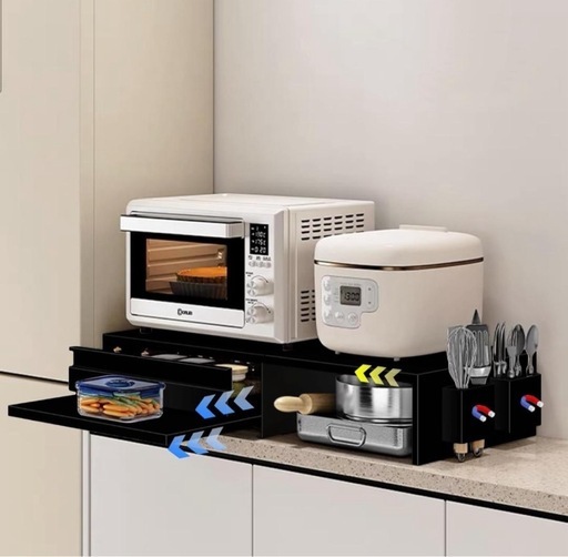 レンジ下収納 大容量 スライドテーブル キッチン収納 ブラック