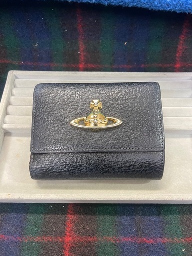 Vivienne Westwood 財布 三つ折り がま口 黒×ゴールド ヴィヴィアンウエストウッド レザー 財布 三つ折り財布