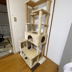 【引渡者決定】閲覧ありがとうございますございました。ottostyle.jp キャットツリー GRANDE 【ベージュ】 天井つっぱり棒なしタイプ 据え置き ローステップ 低い段差 シニア ぽっちゃり 子猫 爪とぎ の画像