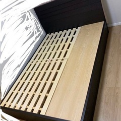 ニトリ 収納付 セミダブルベッドフレーム ダークブラウンの画像