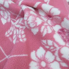 ピンクx白華川毛布　反転柄　シングル　　ブランケットの画像