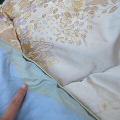 羽毛布団　ダウン　日本製　シングル　刺繍生地ゴールド系の画像