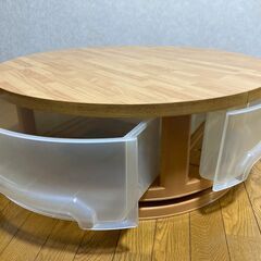 【中古/長期保管品/お引取り限定】■丸形回転ローテーブル（収納ケース付き）■ナチュラル色■直径φ800mm×H300mm■の画像