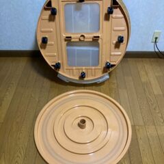 【中古/長期保管品/お引取り限定】■丸形回転ローテーブル（収納ケース付き）■ナチュラル色■直径φ800mm×H300mm■の画像