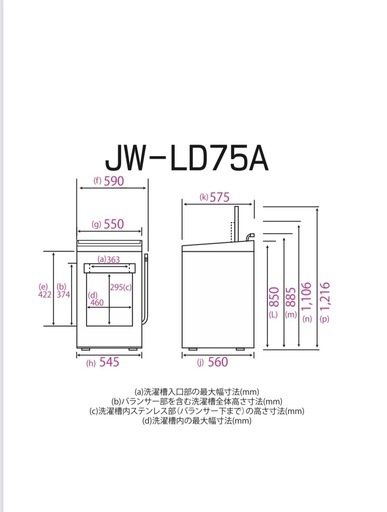 ハイアール　全自動洗濯機 洗濯機 7.5kg　JW-LD75A-W ホワイト