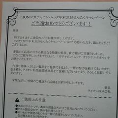 新品非売品ライオンLION×ガチャピン・ムック　オリジナルタオルの画像