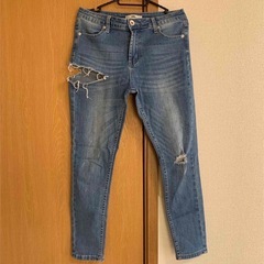 サイドカットクラッシュスキニーデニムパンツ　GRL M ブルーの画像