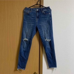 　配色ステッチダメージスキニーデニムパンツ　グレイル　インディゴ　Lの画像