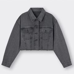 GU デニムクロップドジャケット グレーの画像