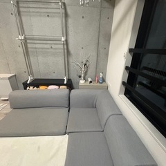 ポケット付きロータイプコーナーソファ3点セットの画像