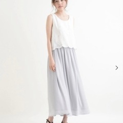 【マジェスティック レゴン】刺繍ノースリマキシワンピース 白グレーSの画像