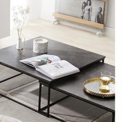 大理石柄ネストテーブル 2個セットの画像