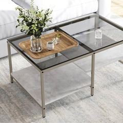 【美品◎】ガラステーブル  岩グレー  ローテーブルの画像