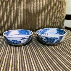 深皿 鹿 松 青 白 2個の画像