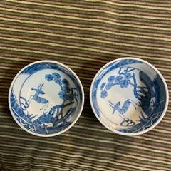深皿 鹿 松 青 白 2個の画像