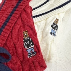 【11/23ライオンズ広場フリマ出品対象】韓国購入🇰🇷くま刺繍入り　セーラーニットカーディガンの画像
