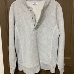 【Y00079】Champion（チャンピオン）リバースウィーブ ヘンリーネック スウェット シャツ　トレーナー　M　青タグの画像