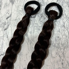 三つ編み　エクステ　ウィッグ　つけ毛　ブラウン　ゴム　仮装　イベント　コスプレの画像