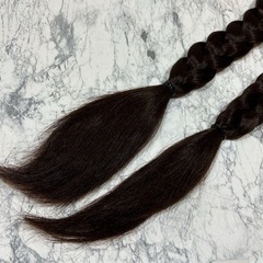 三つ編み　エクステ　ウィッグ　つけ毛　ブラウン　ゴム　仮装　イベント　コスプレの画像