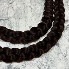 三つ編み　エクステ　ウィッグ　つけ毛　ブラウン　ゴム　仮装　イベント　コスプレの画像