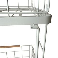 ランドリーラック キャスター付き バスケット 2段 洗濯カゴ 洗濯物入れ 白の画像