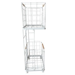 ランドリーラック キャスター付き バスケット 2段 洗濯カゴ 洗濯物入れ 白の画像