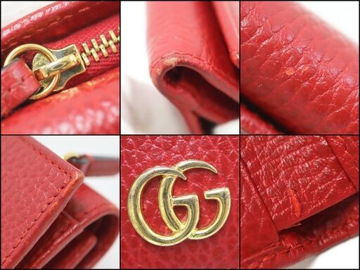 NR82　kr17694tm 【GUCCI】 コンパクト・ウォレット　3つ折り財布　GGモーマント　レッド×ゴールド金具　644407