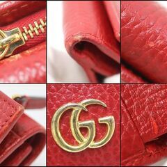 NR82　kr17694tm 【GUCCI】 コンパクト・ウォレット　3つ折り財布　GGモーマント　レッド×ゴールド金具　644407の画像