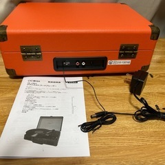 レコードプレーヤー レトロ bluetooth USB 録音 再生 ブルートゥース トランクケース型 オレンジ TE-1907 レコードプレーヤーの画像