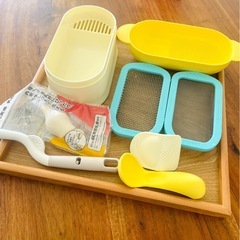 【取引中】Pigeon用品セット:母乳実感哺乳瓶ブラシ&はじめて調理セットの画像