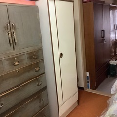 昭和レトロ　ロッカー　洋服ダンス　木製　スリムキャビネット　オフホワイトの画像