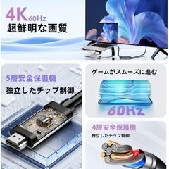 HDMI Type-C to HDMI ケーブル 2m【4K@60Hz HDR対応 音声同期】USB CタイプC HDMI変換ケーブル スマホとテレビをつなぐケーブル iPhone 17 Pro Max iPhone17 Pro 17/16/15/MacBook/iPad//スマホType c 3.1接口/ノートPC対応 ゲーム/会議/プレゼン用 高耐久 プラグアンドプレイの画像